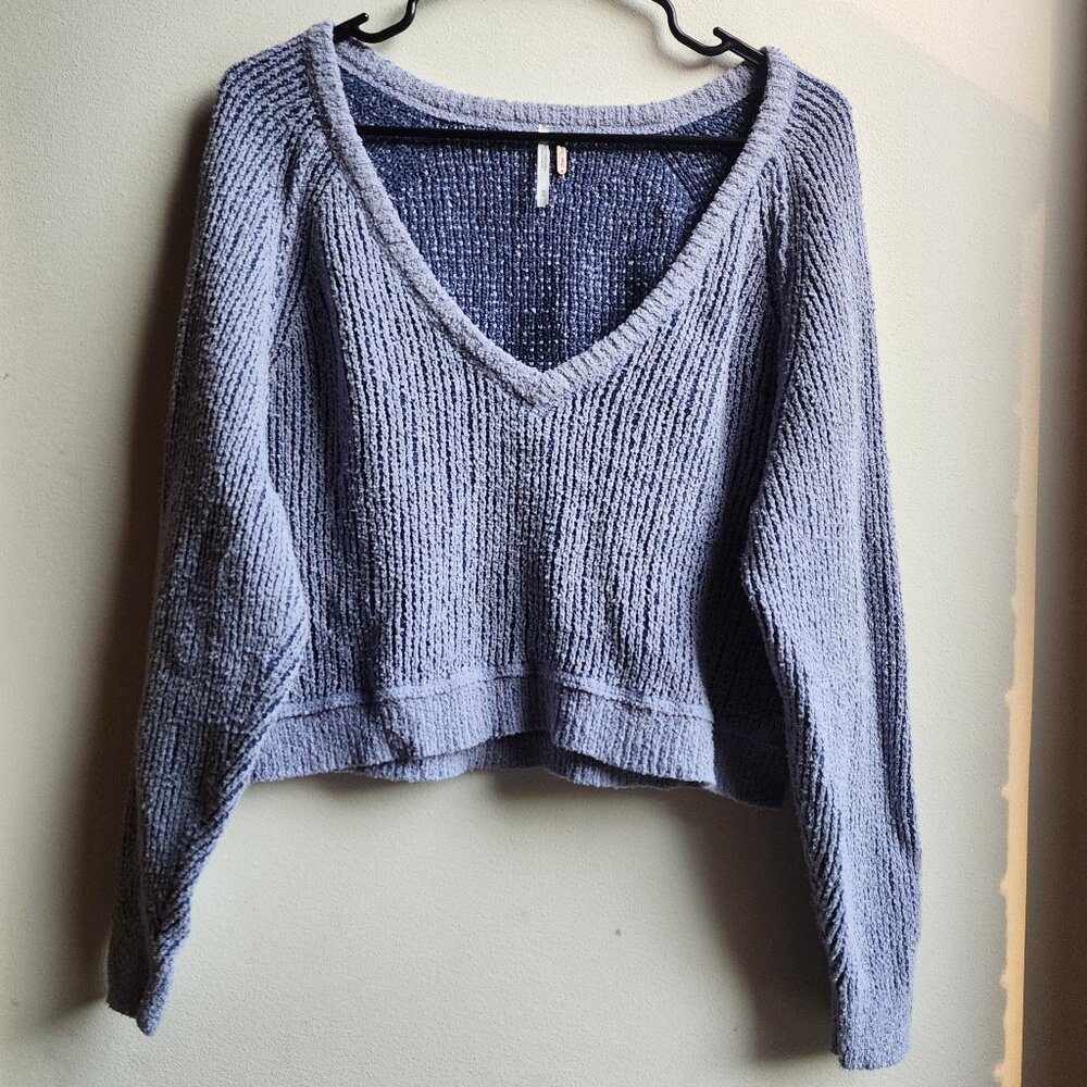 Free People V-Neck Sweater in Light Blue